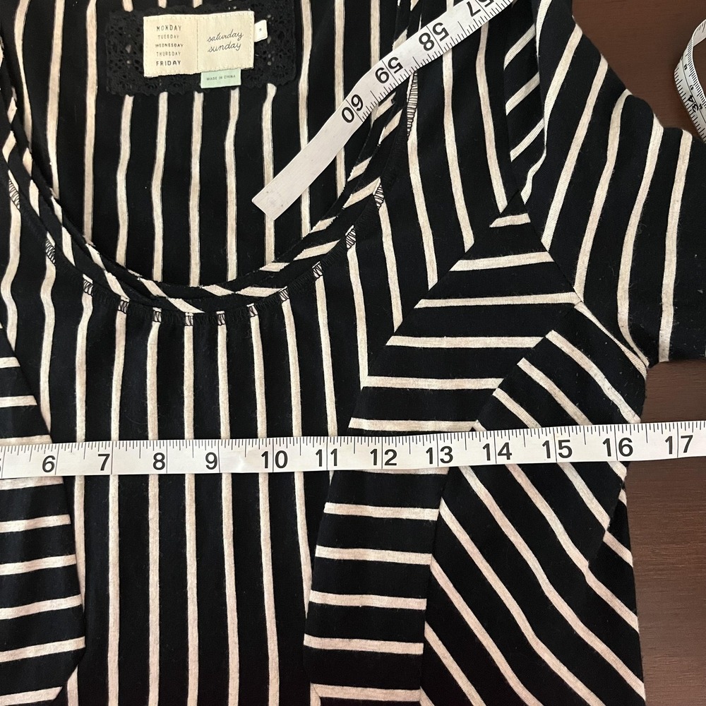 Saturday Sunday Dress Womens M Black Striped T Shirt 3/4 Sleeve Maxi Casual - Picture 5 of 6